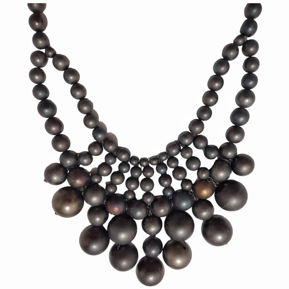 Vintage Bauble Pearl Bead Necklace Gray Bronze Statement Piece Costume Jewelry - Picture 3 of 8
